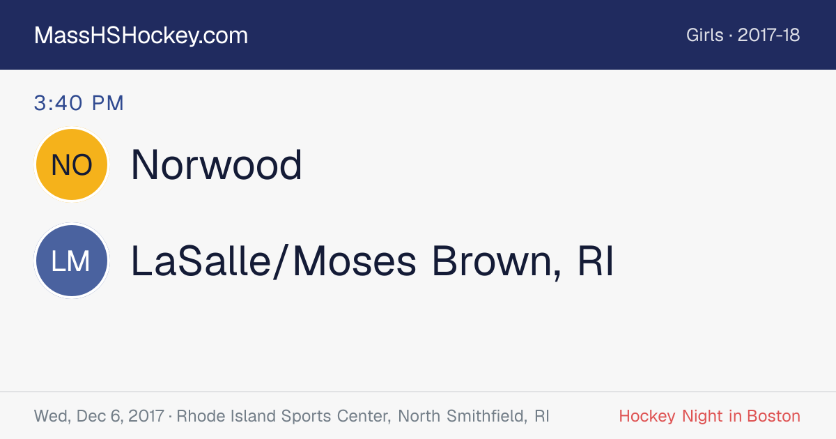 Norwood at LaSalle/Moses Brown, RI score card