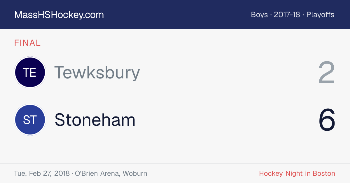 Tewksbury at Stoneham score card