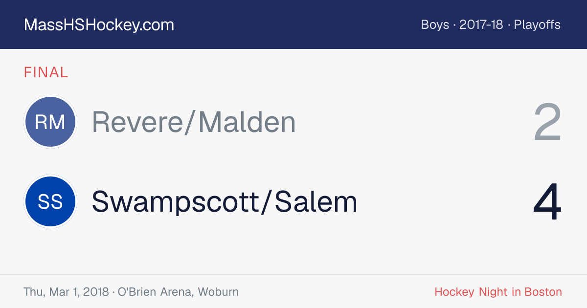 Revere/Malden at Swampscott/Salem score card