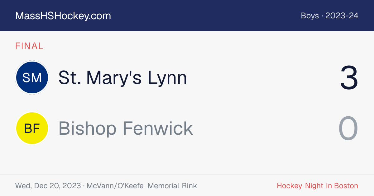 St. Mary's Lynn at Bishop Fenwick score card