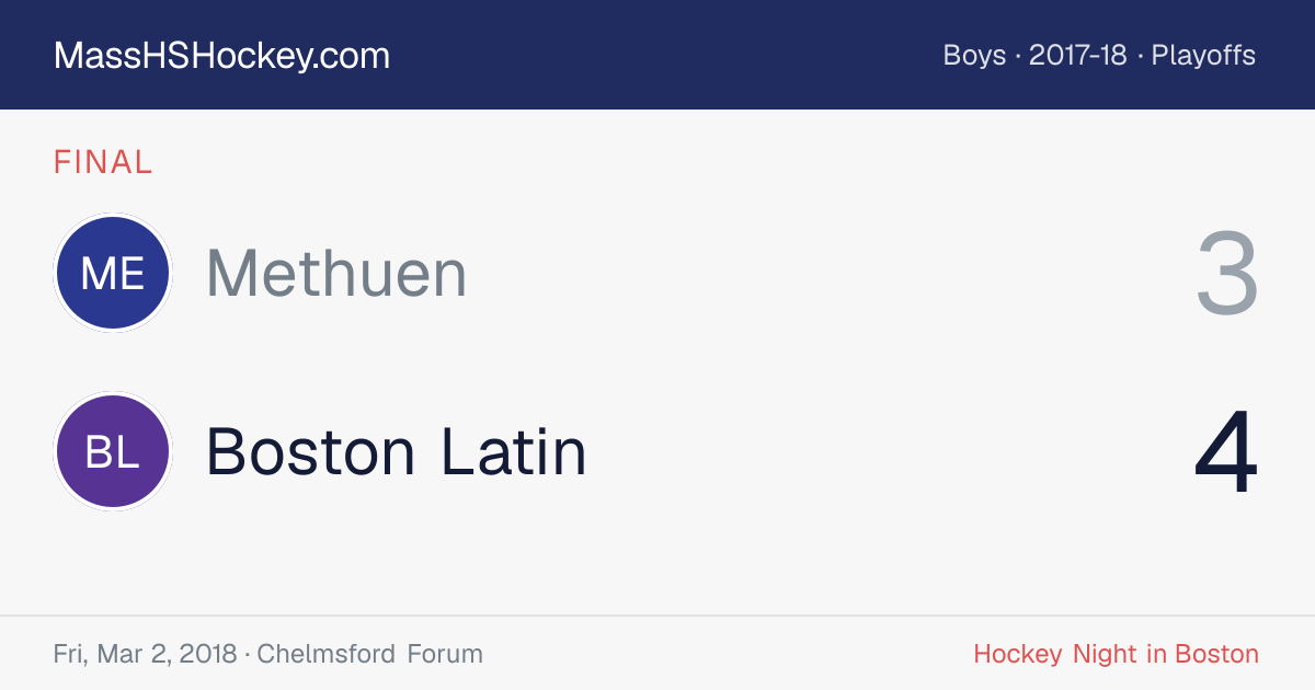 Methuen at Boston Latin score card