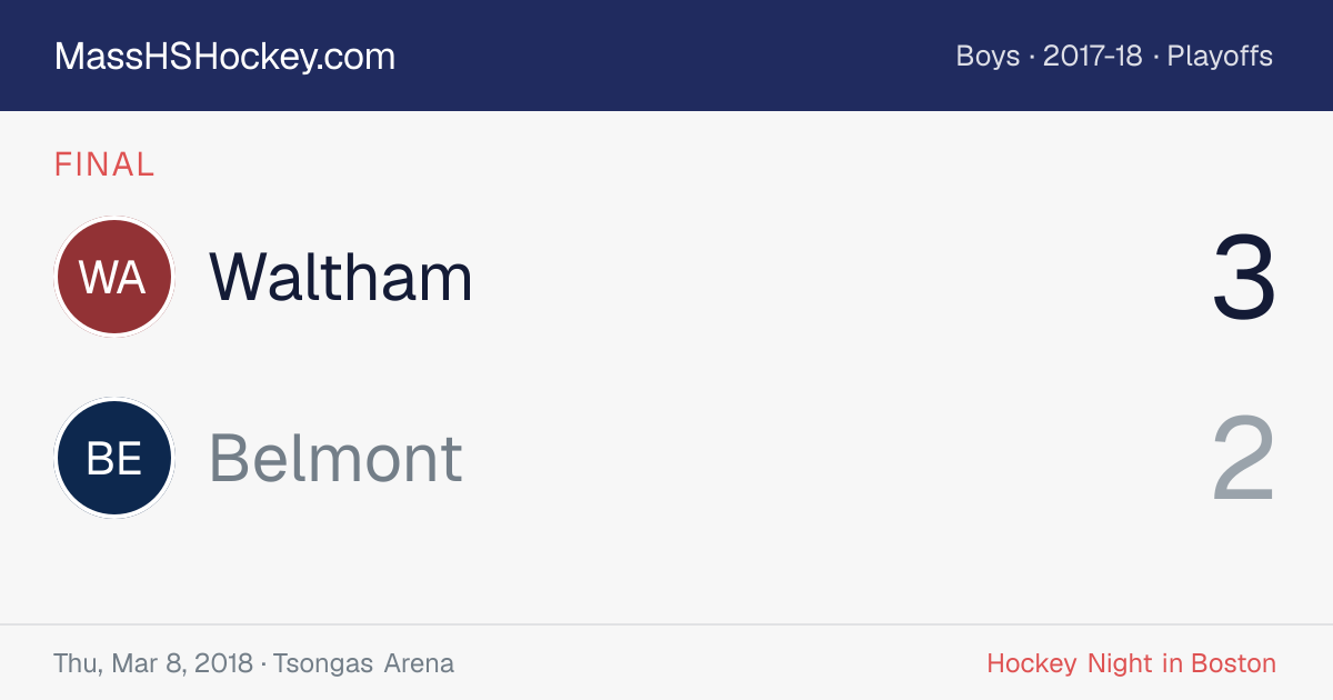 Waltham at Belmont score card