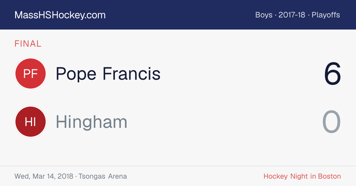 Pope Francis at Hingham score card