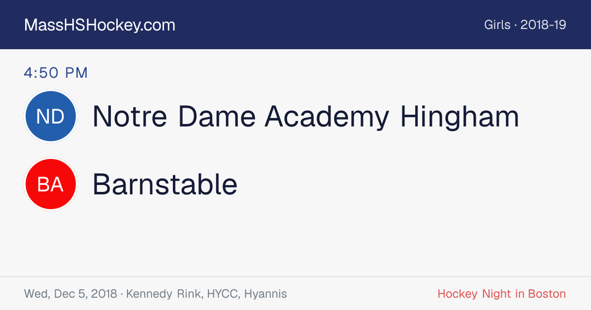 Notre Dame Academy Hingham at Barnstable score card