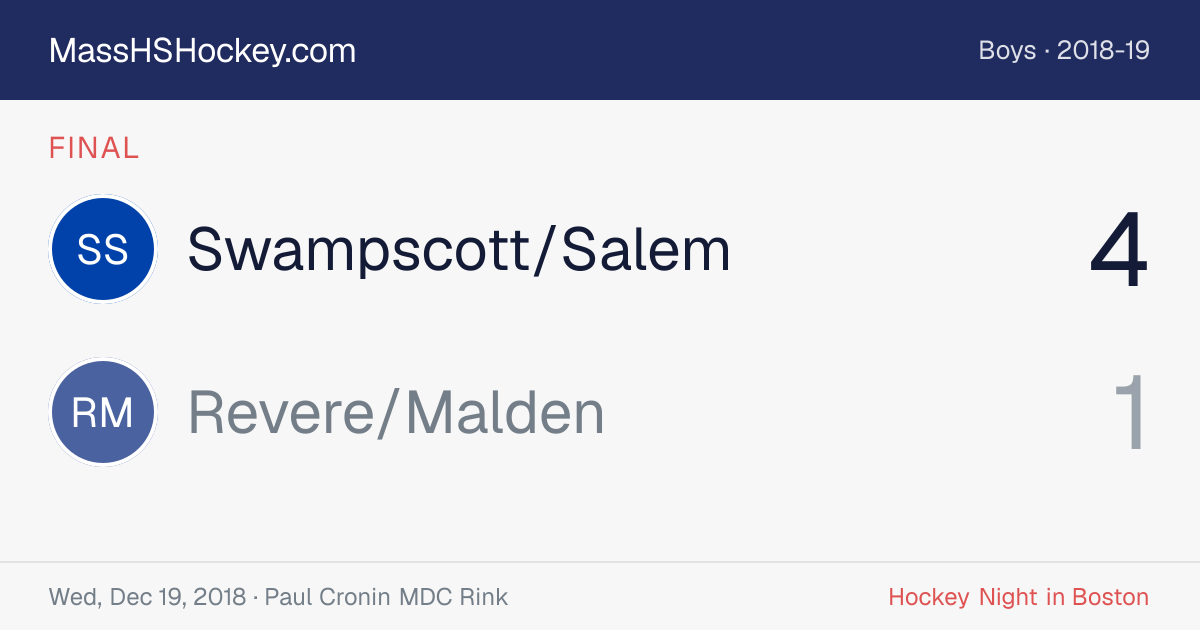 Swampscott/Salem at Revere/Malden score card
