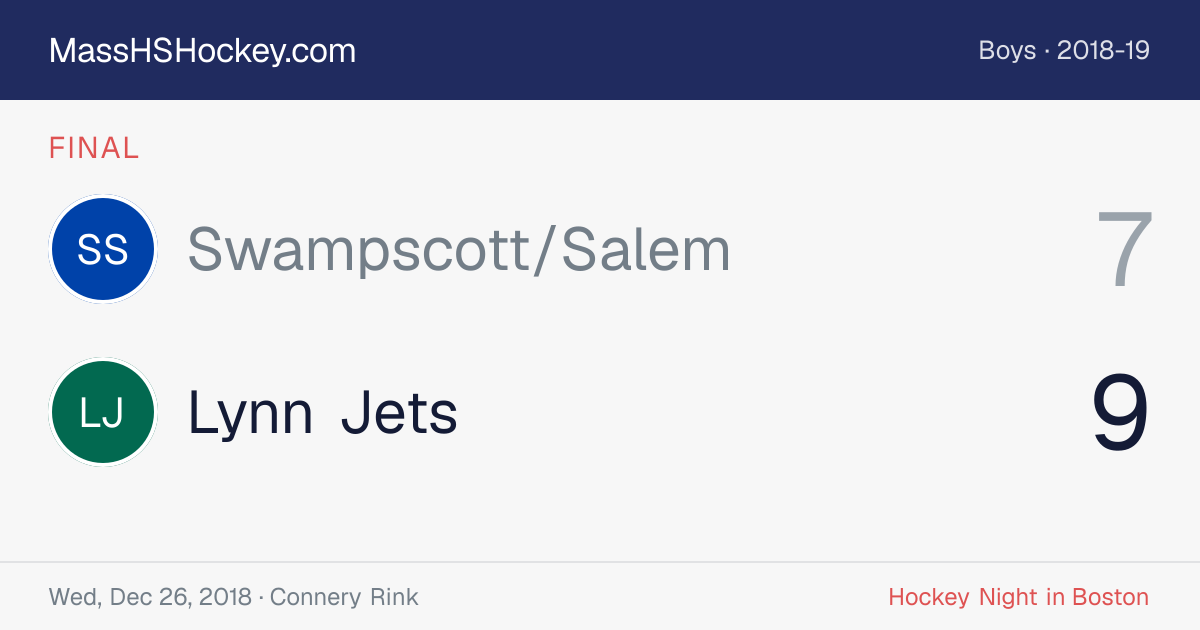 Swampscott/Salem at Lynn Jets score card