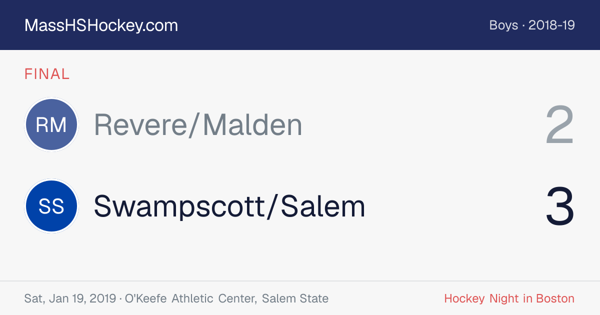 Revere/Malden at Swampscott/Salem score card