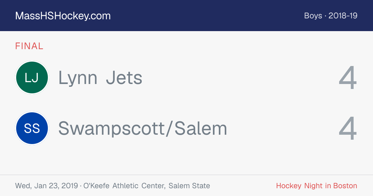 Lynn Jets at Swampscott/Salem score card