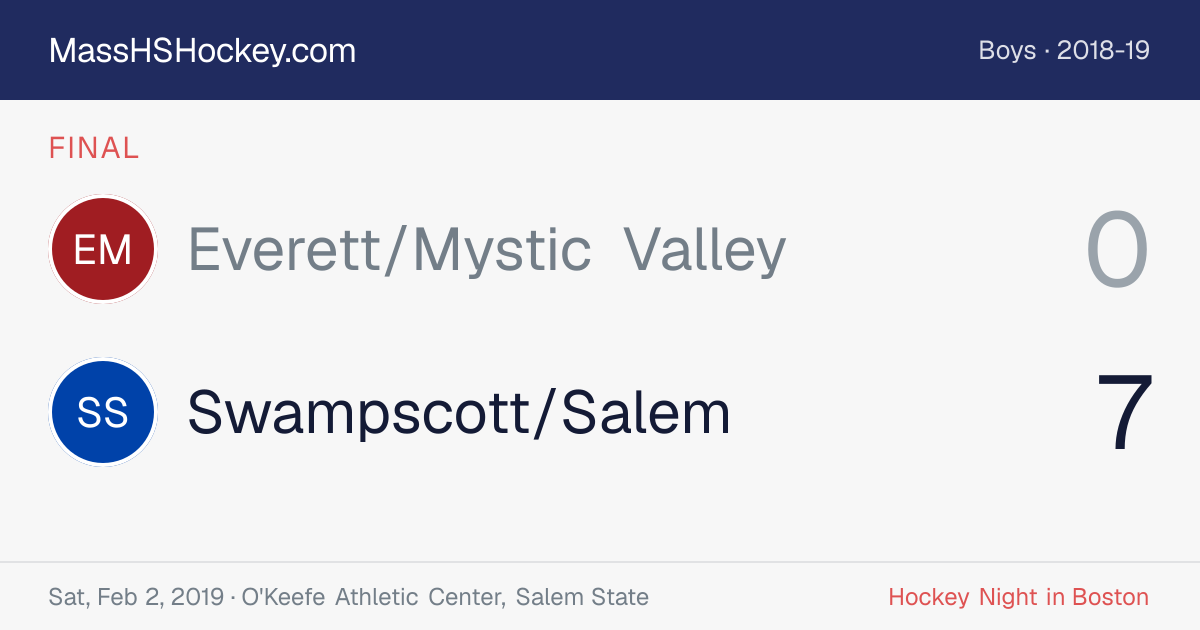 Everett/Mystic Valley at Swampscott/Salem score card
