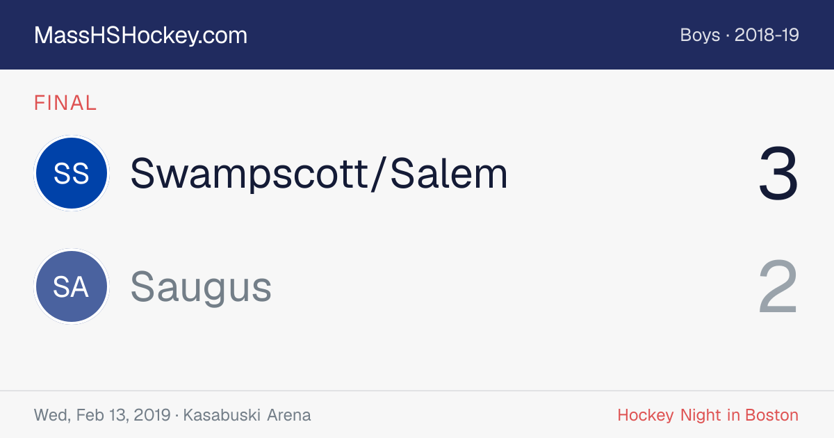 Swampscott/Salem at Saugus score card