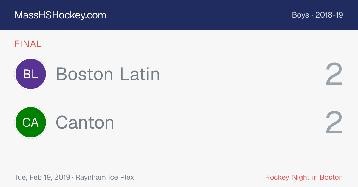 Boston Latin at Canton score card