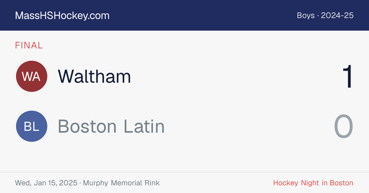 Waltham at Boston Latin score card