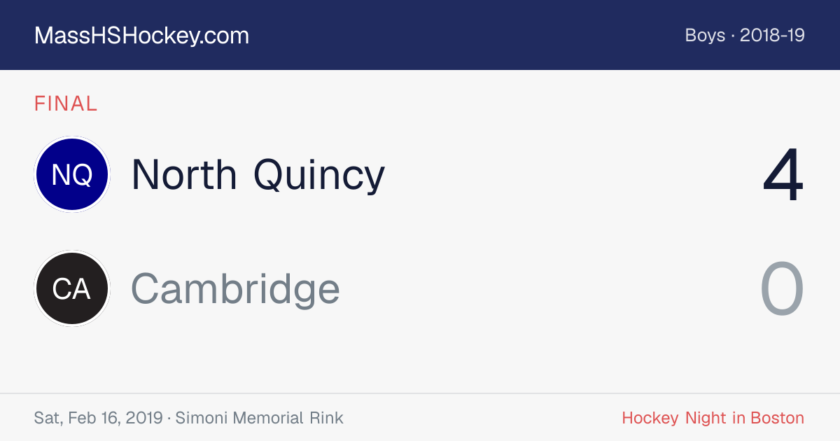 North Quincy at Cambridge score card
