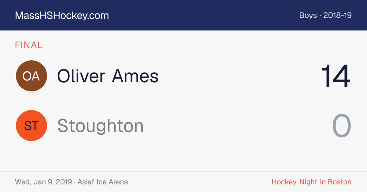 Oliver Ames at Stoughton score card