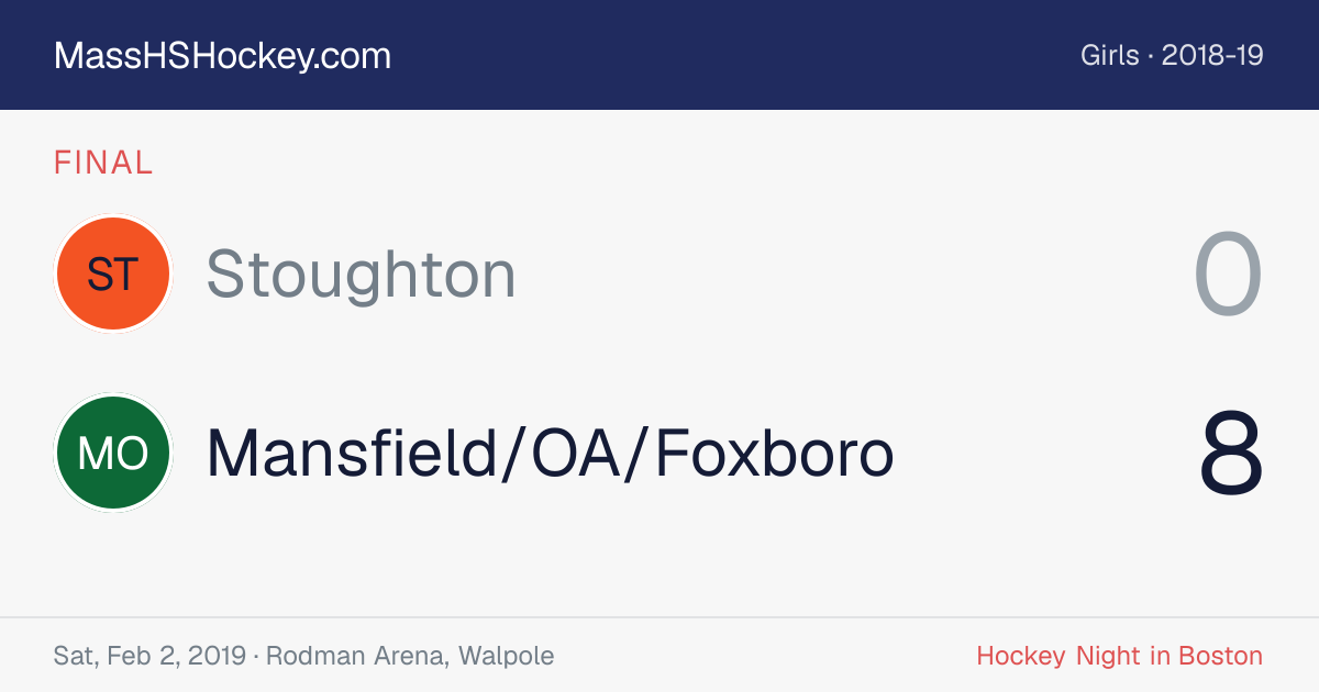 Stoughton at Mansfield/OA/Foxboro score card