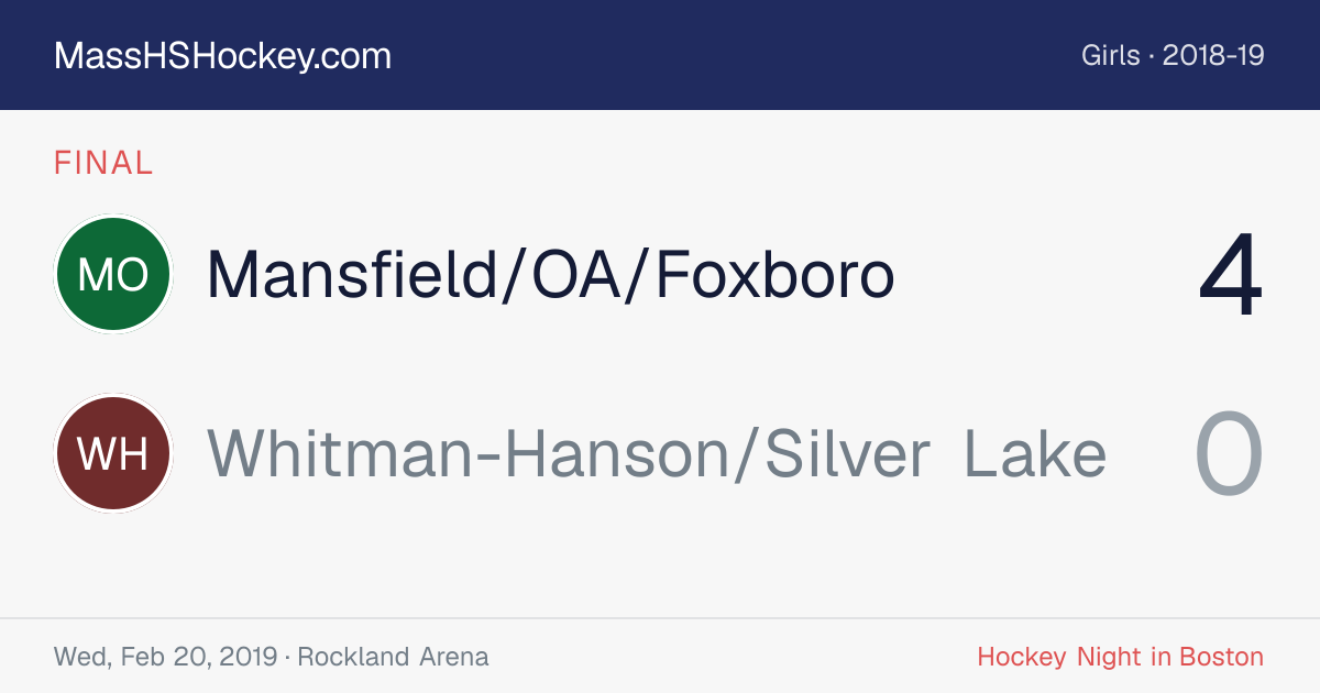 Mansfield/OA/Foxboro at Whitman-Hanson/Silver Lake score card