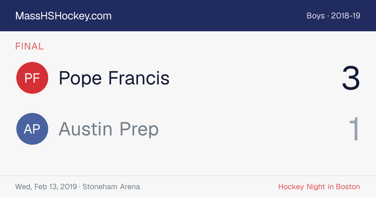 Pope Francis at Austin Prep score card