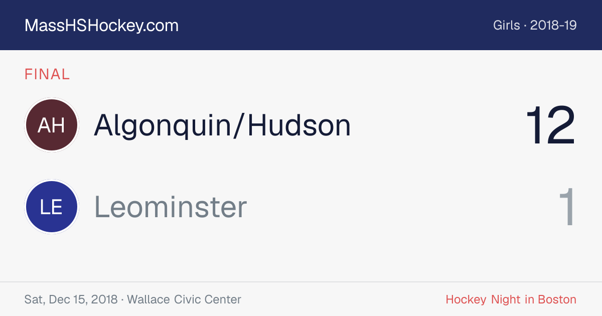 Algonquin/Hudson at Leominster score card