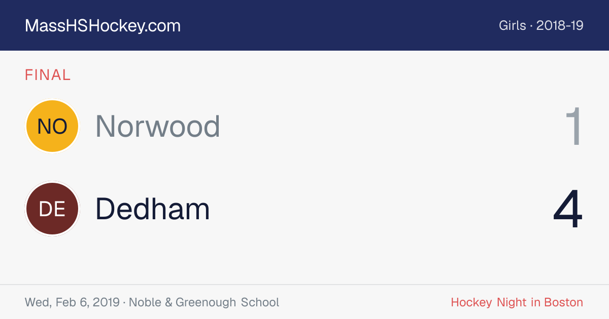 Norwood at Dedham score card