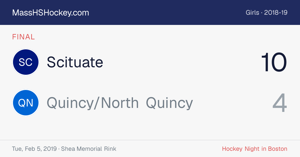 Scituate at Quincy/North Quincy score card