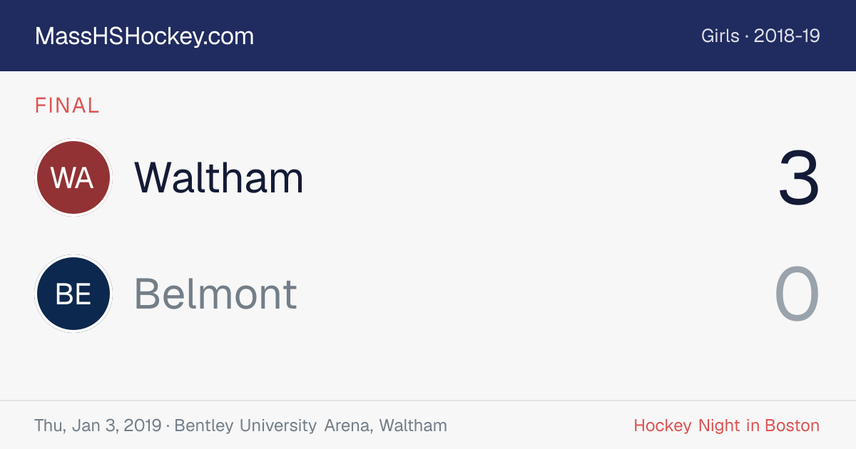 Waltham at Belmont score card