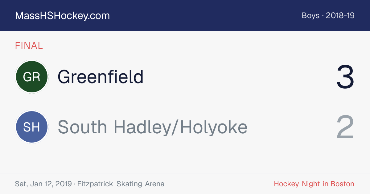Greenfield at South Hadley/Holyoke score card