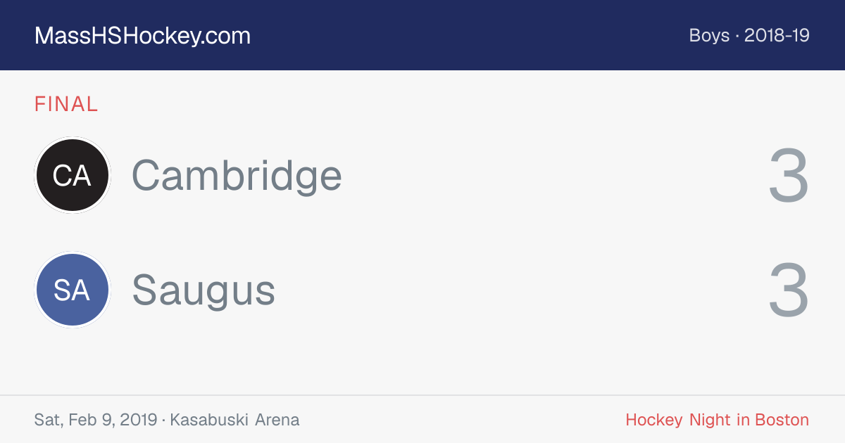 Cambridge at Saugus score card