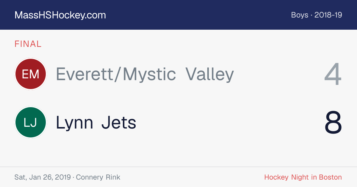 Everett/Mystic Valley at Lynn Jets score card