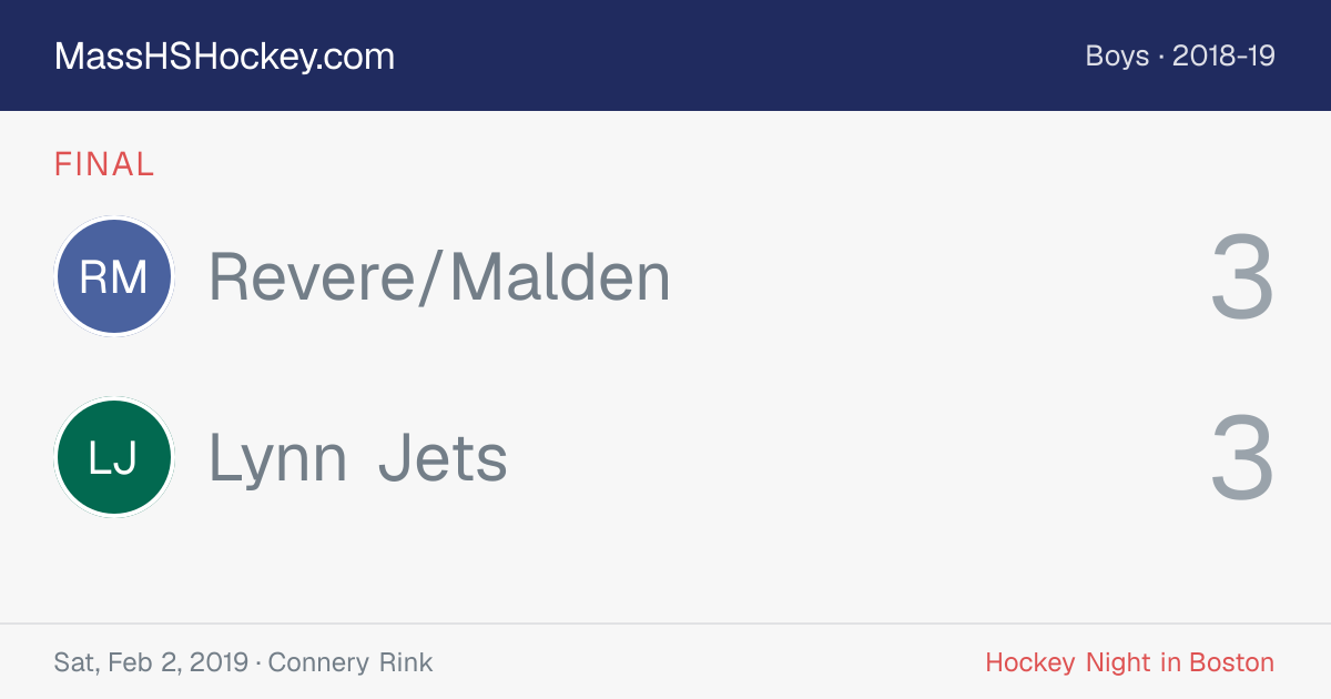 Revere/Malden at Lynn Jets score card