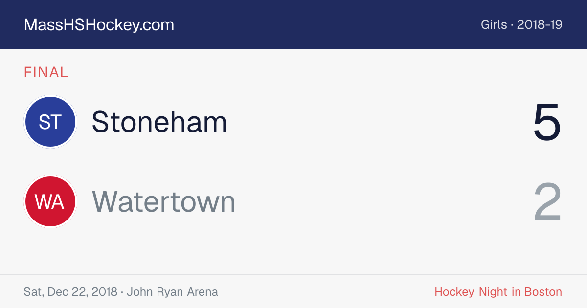 Stoneham at Watertown score card