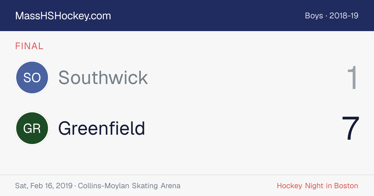 Southwick at Greenfield score card
