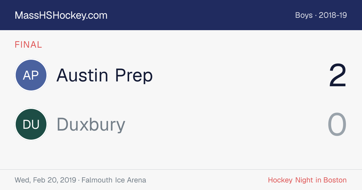 Austin Prep at Duxbury score card