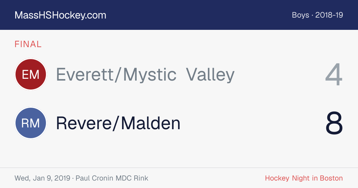 Everett/Mystic Valley at Revere/Malden score card