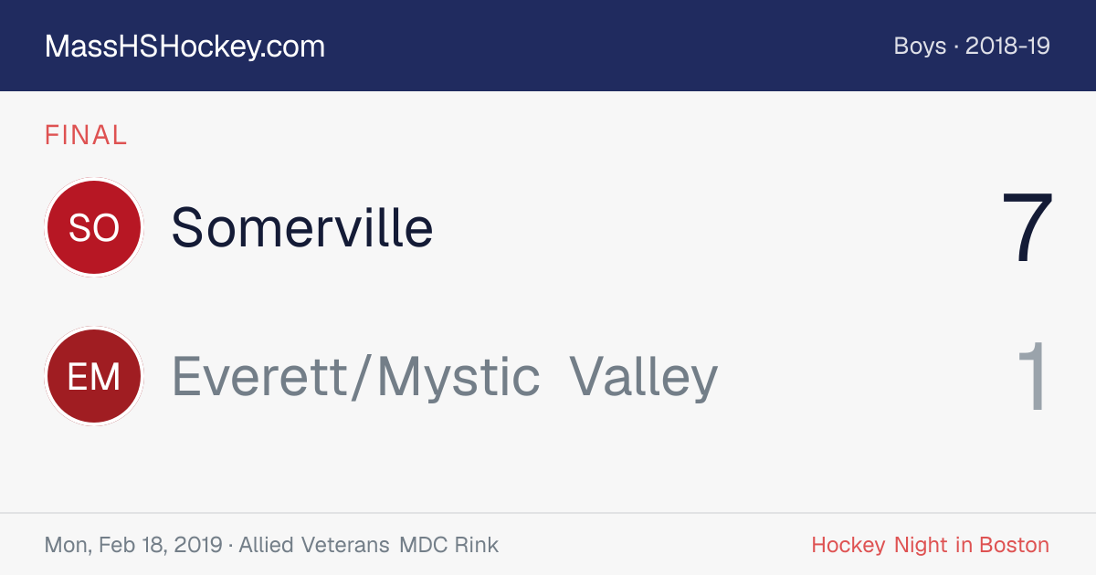 Somerville at Everett/Mystic Valley score card