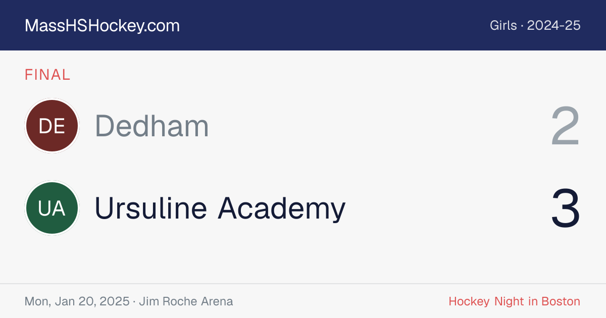 Dedham at Ursuline Academy score card