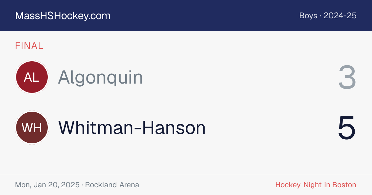 Algonquin at Whitman-Hanson score card
