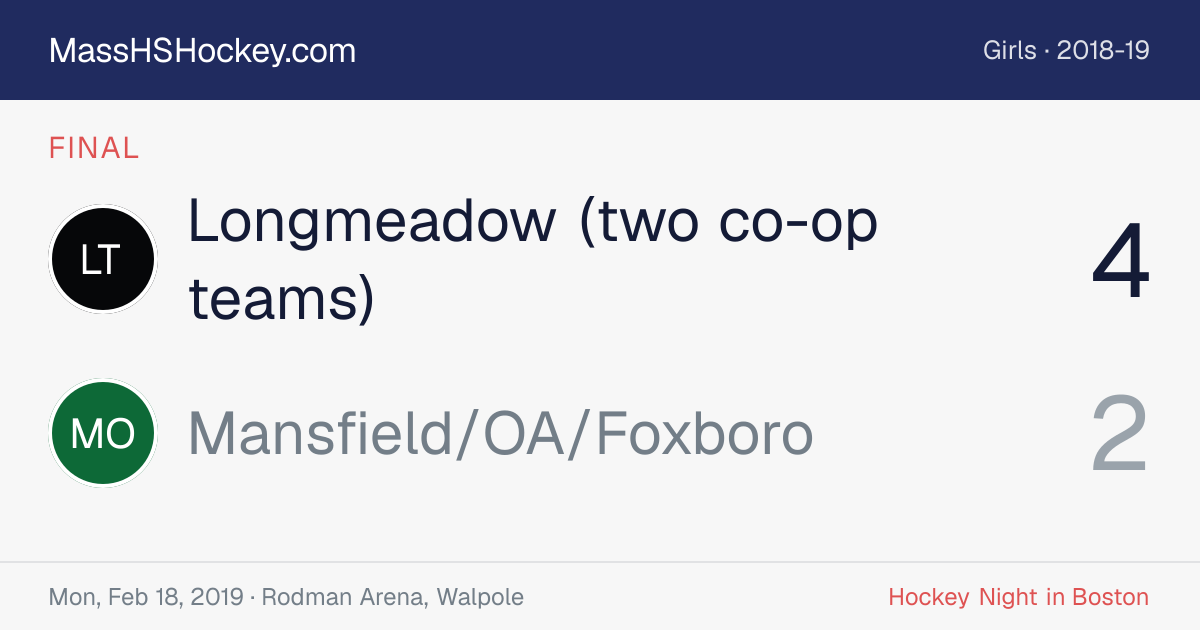 Longmeadow (two co-op teams) at Mansfield/OA/Foxboro score card