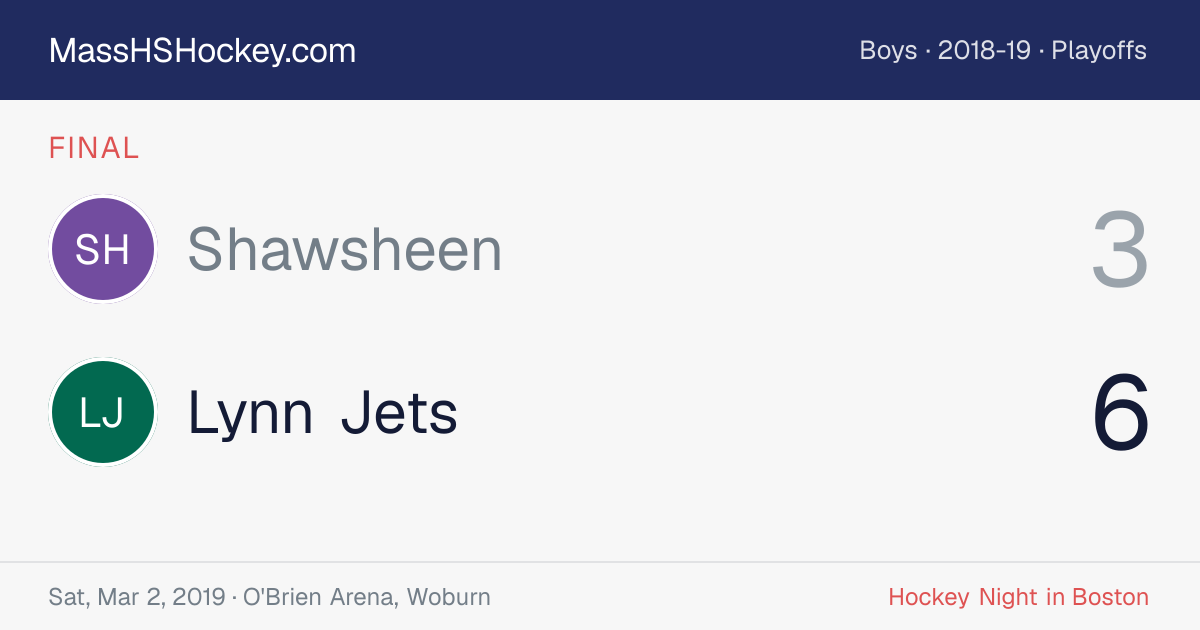 Shawsheen at Lynn Jets score card