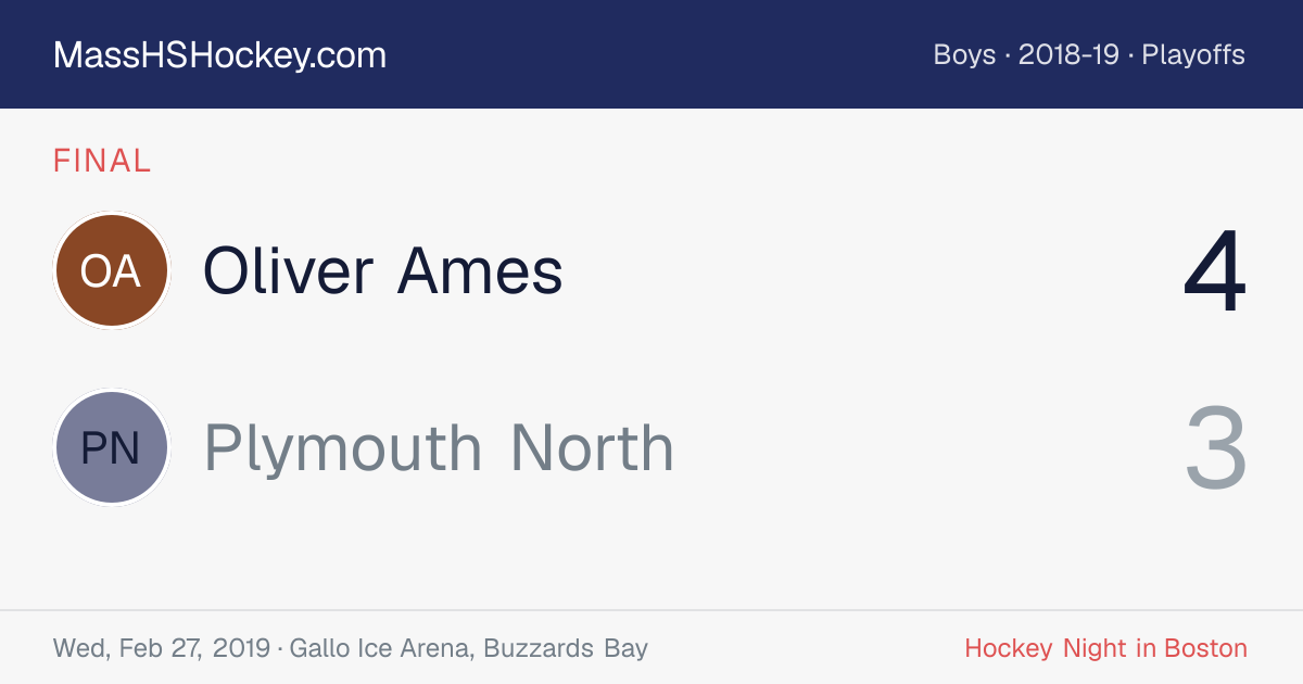 Oliver Ames at Plymouth North score card