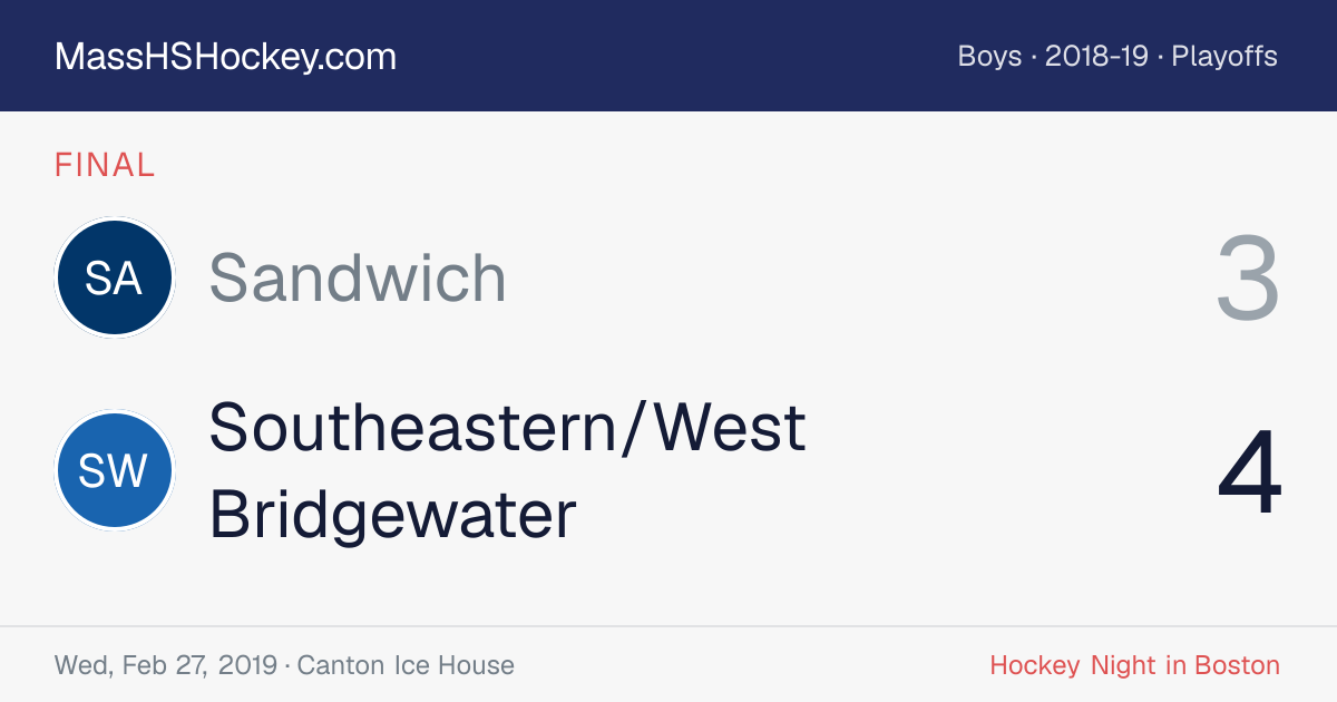 Sandwich at Southeastern/West Bridgewater score card