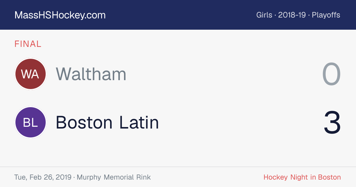 Waltham at Boston Latin score card