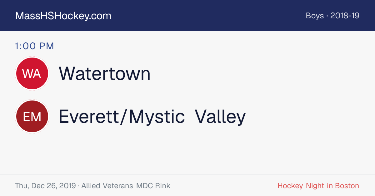 Watertown at Everett/Mystic Valley score card