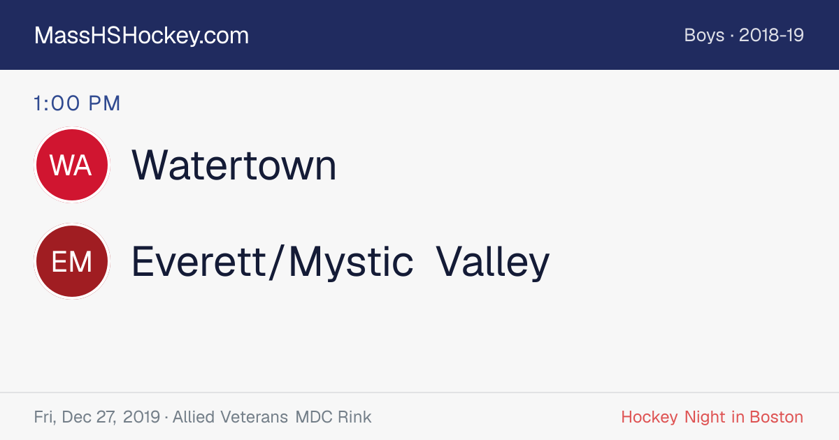 Watertown at Everett/Mystic Valley score card