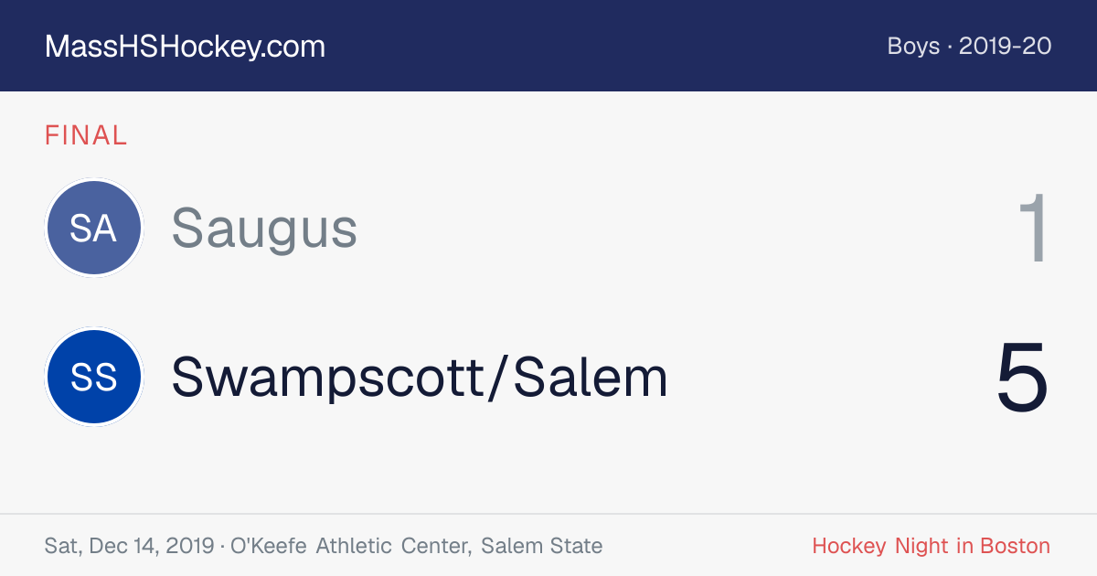 Saugus at Swampscott/Salem score card