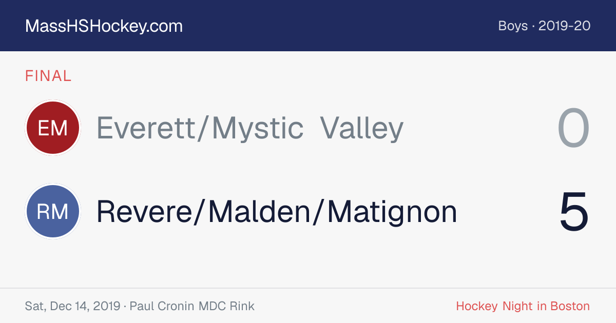 Everett/Mystic Valley at Revere/Malden/Matignon score card
