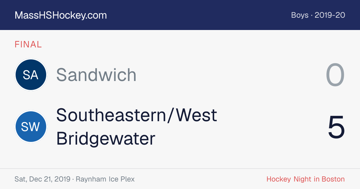 Sandwich at Southeastern/West Bridgewater score card