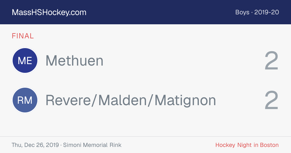 Methuen at Revere/Malden/Matignon score card