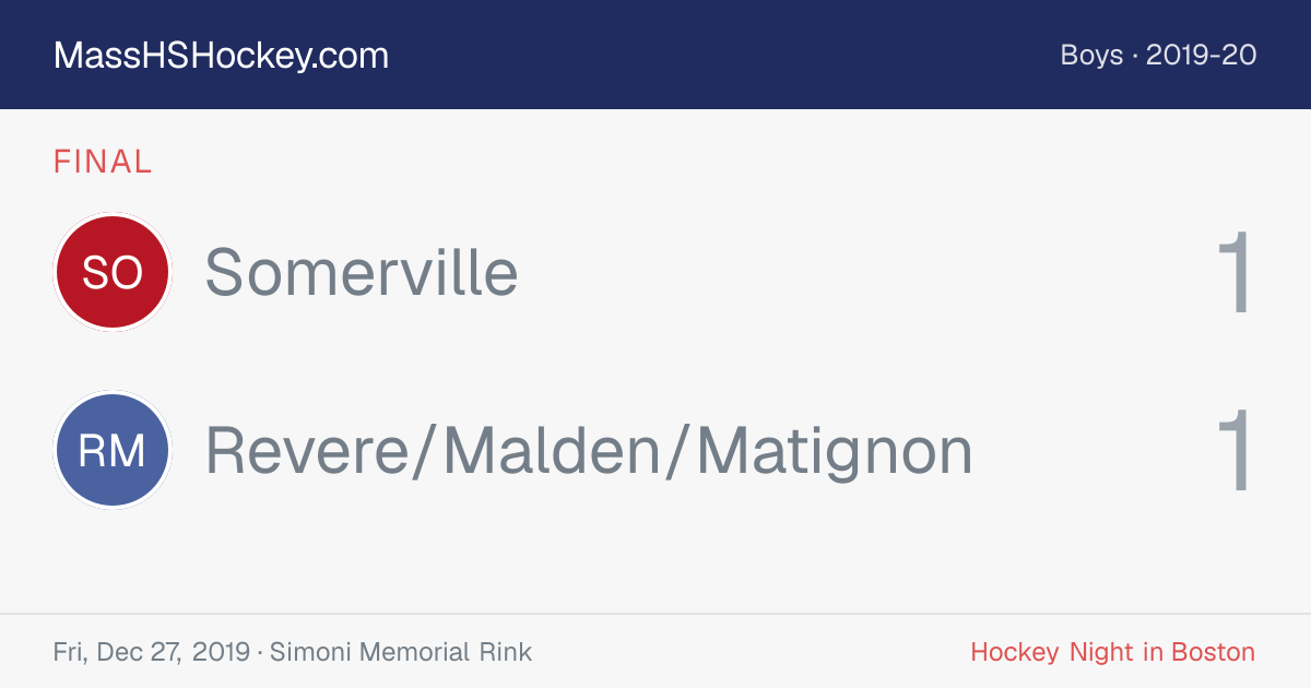 Somerville at Revere/Malden/Matignon score card