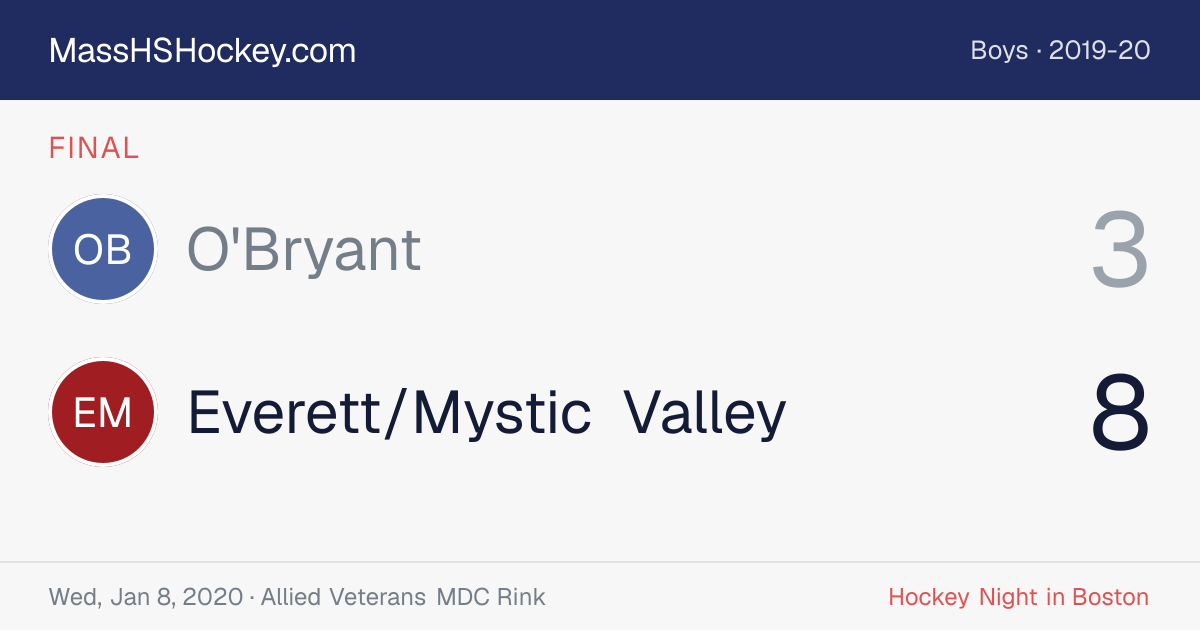 O'Bryant at Everett/Mystic Valley score card