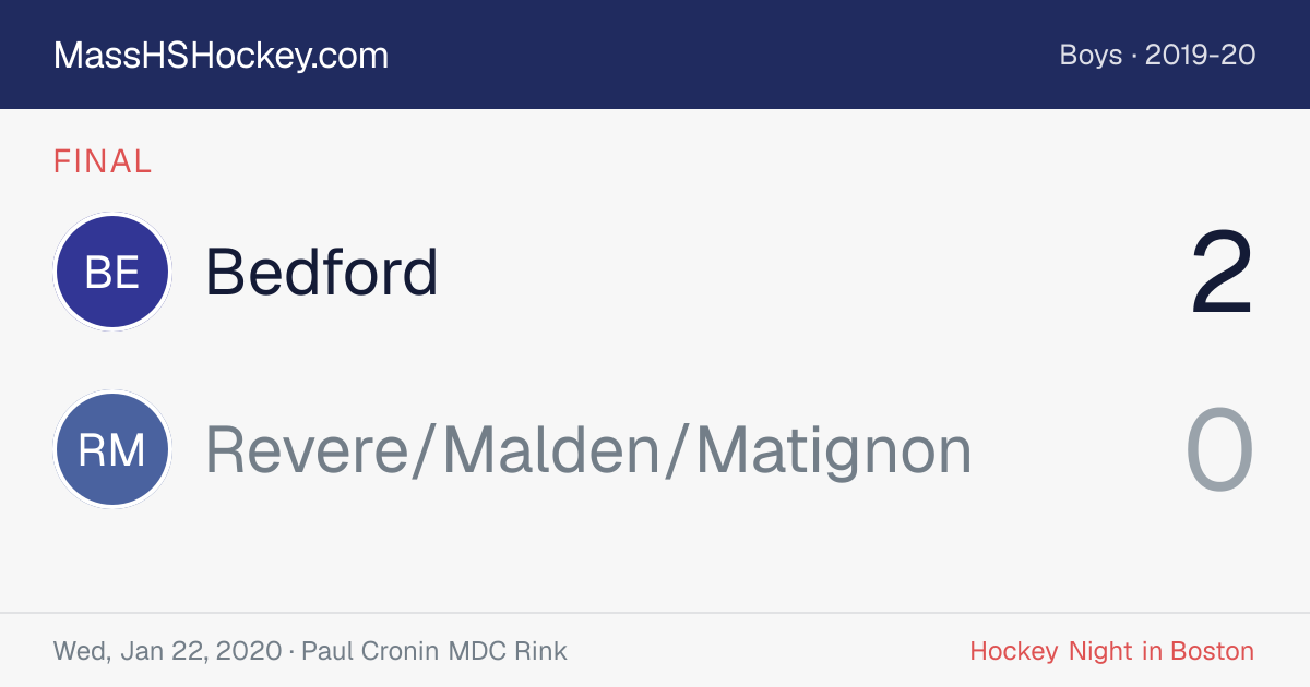 Bedford at Revere/Malden/Matignon score card